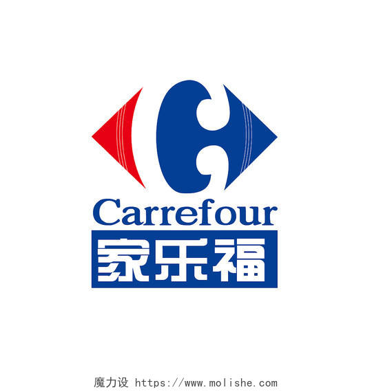 蓝色红色简约风家乐福超市logo标识标志